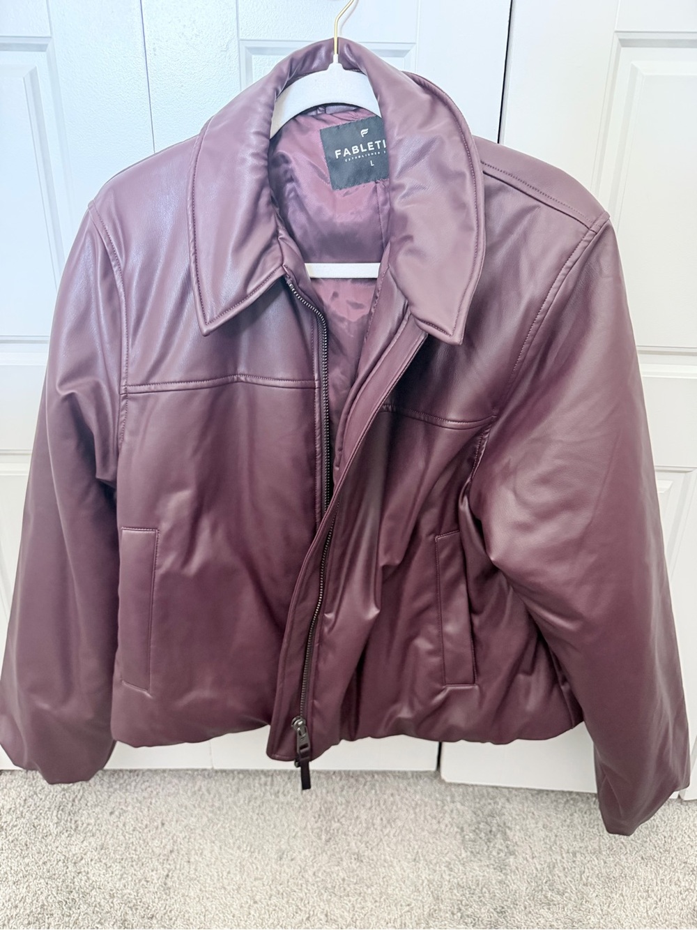 NWOT Fabletics Women's Plum Faux Leather Bomber Jacket